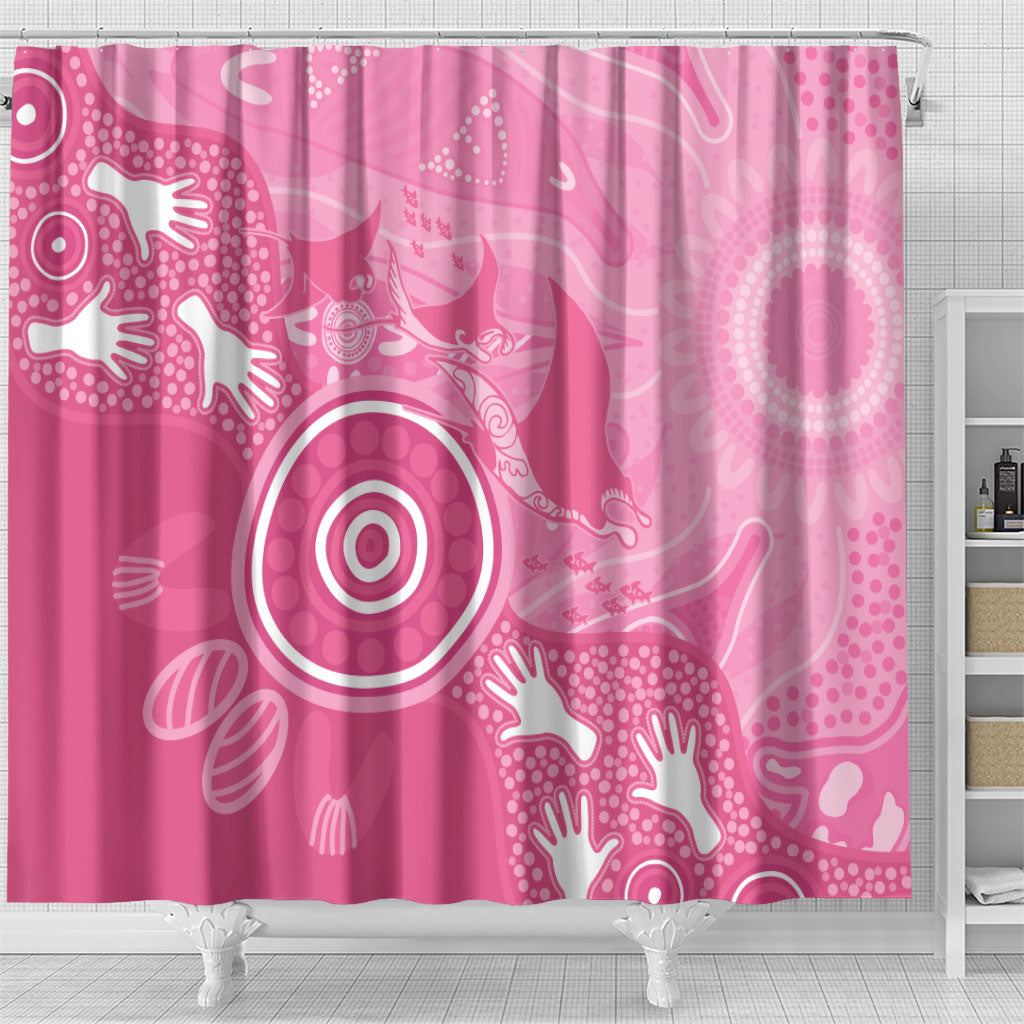 Australia Breast Cancer Support Shower Curtain Pink Ribbon Manta Ray Aboriginal Art