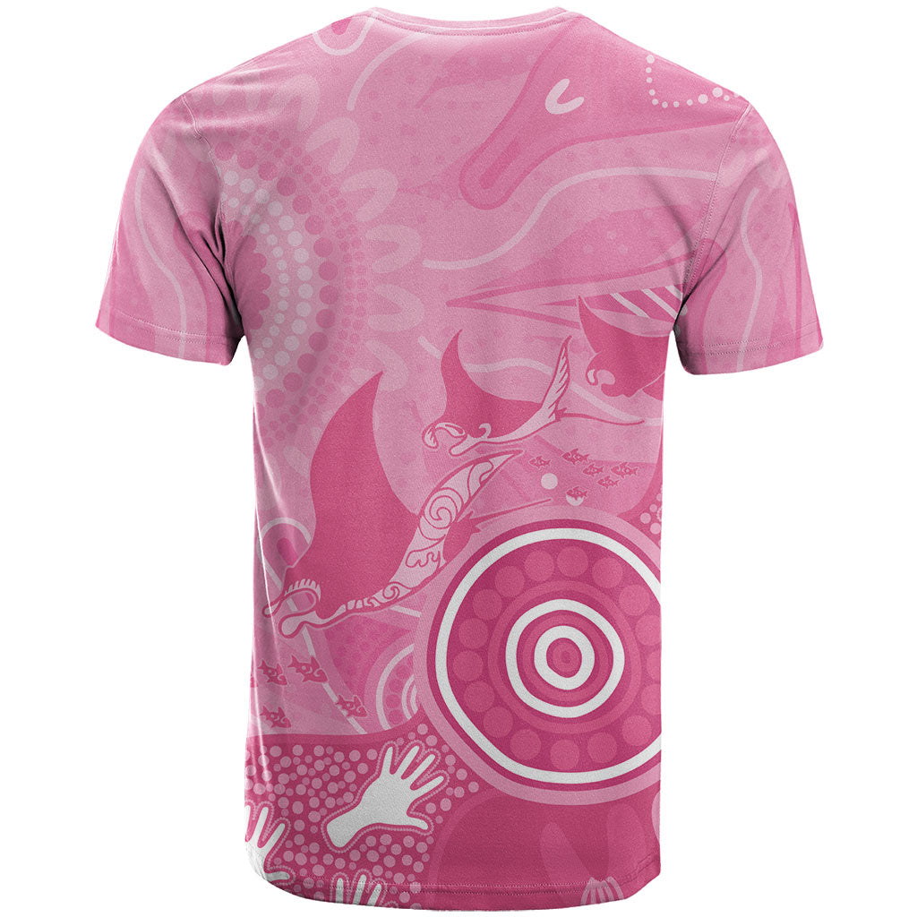 Australia Breast Cancer Support T Shirt Pink Ribbon Manta Ray Aboriginal Art