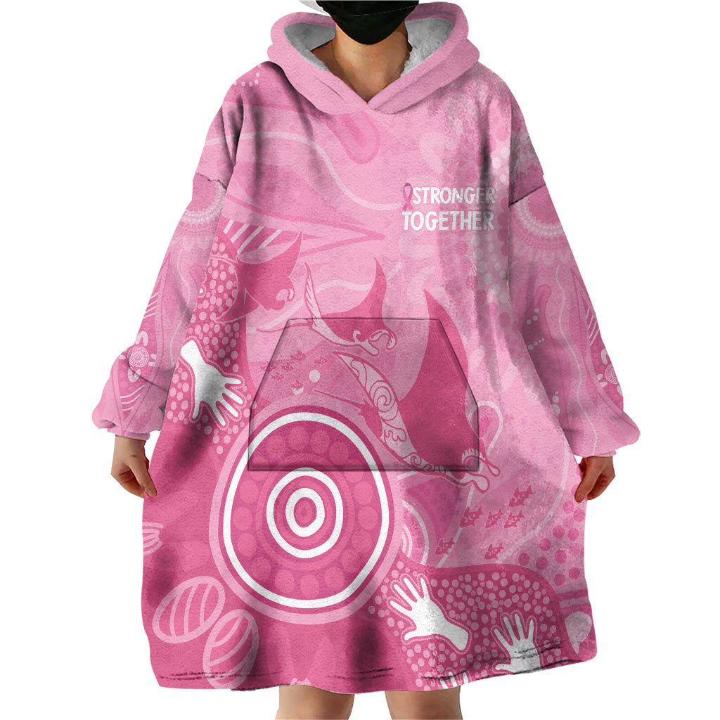 Australia Breast Cancer Support Wearable Blanket Hoodie Pink Ribbon Manta Ray Aboriginal Art