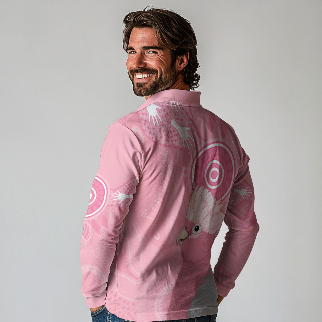 Australia Breast Cancer Support Long Sleeve Polo Shirt Galah Faith Hope Love Pink Month