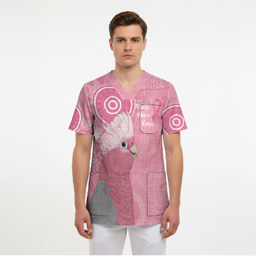Australia Breast Cancer Support Scrub Top Galah Faith Hope Love Pink Month