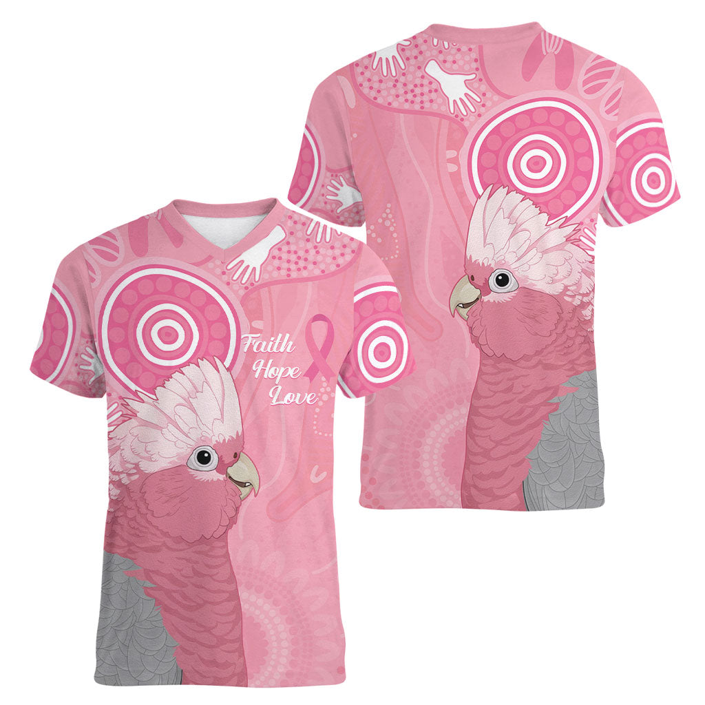 Australia Breast Cancer Support Women V-Neck T-Shirt Galah Faith Hope Love Pink Month