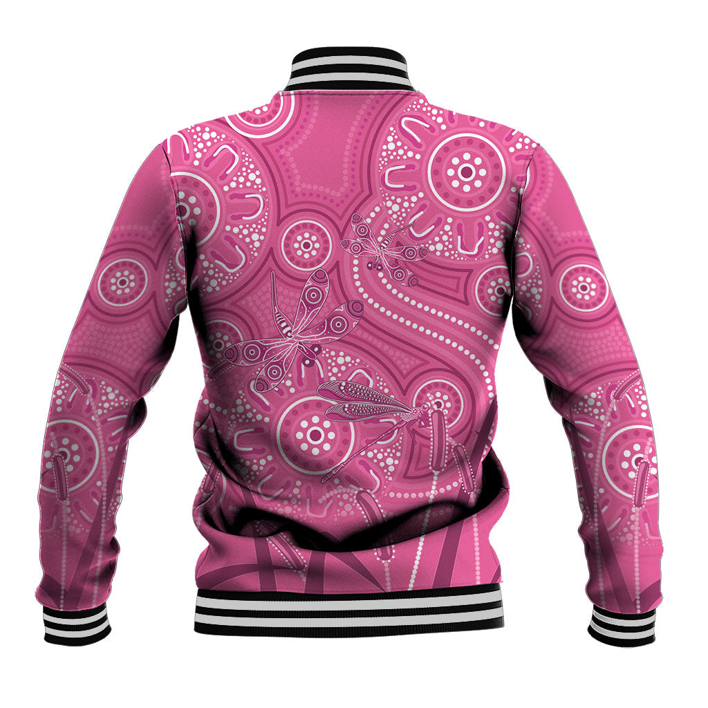 Australia Indigenous Pink Month Baseball Jacket Breast Cancer Aboriginal Dragonflies Ribbon