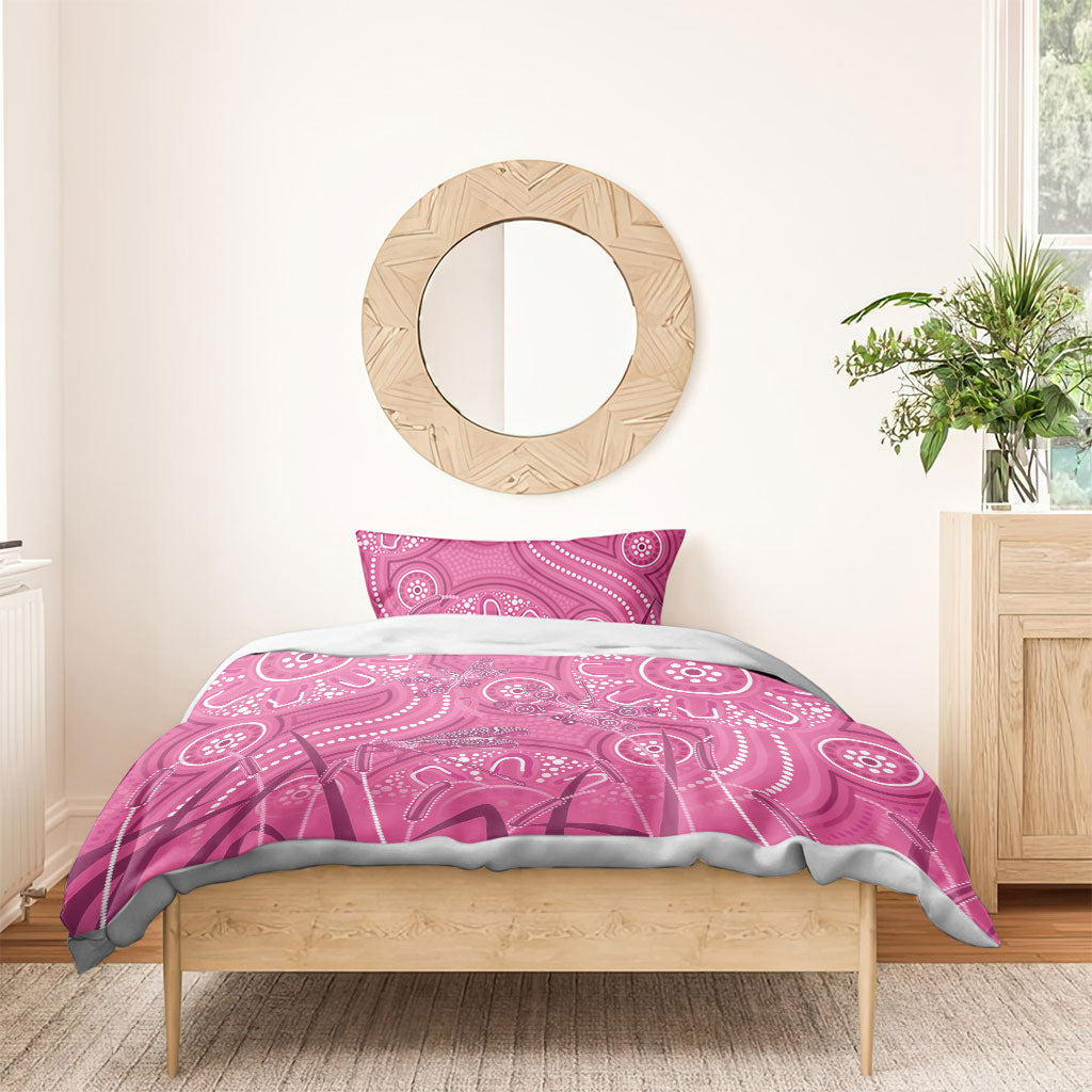 Australia Indigenous Pink Month Bedding Set Breast Cancer Aboriginal Dragonflies Ribbon