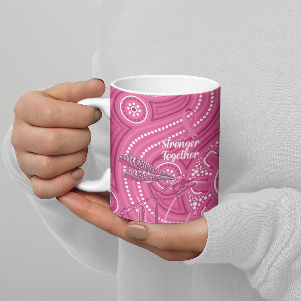 Australia Indigenous Pink Month Ceramic Mug Breast Cancer Aboriginal Dragonflies Ribbon