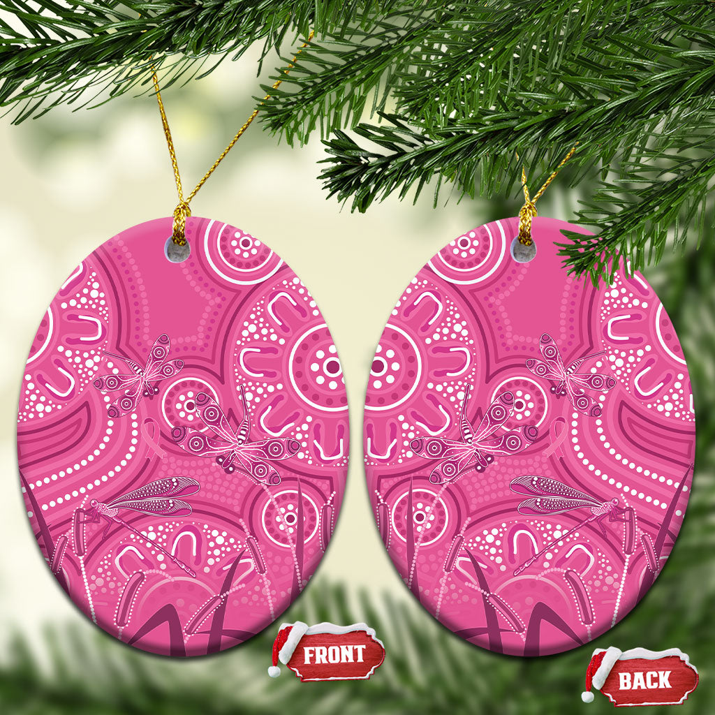 Australia Indigenous Pink Month Ceramic Ornament Breast Cancer Aboriginal Dragonflies Ribbon