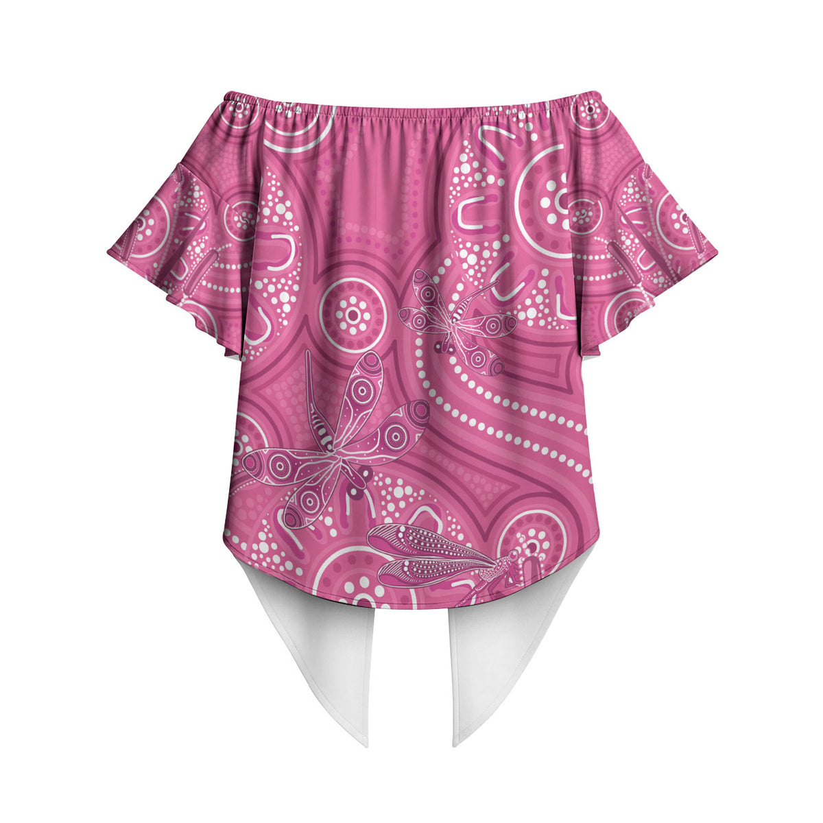 Australia Indigenous Pink Month Off Shoulder Wrap Waist Top Breast Cancer Aboriginal Dragonflies Ribbon