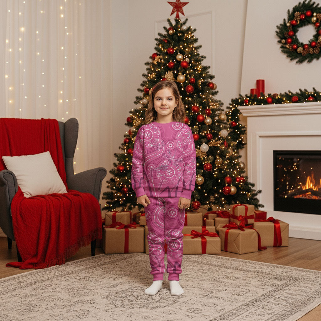 Australia Indigenous Pink Month Christmas Pajama Set Breast Cancer Aboriginal Dragonflies Ribbon