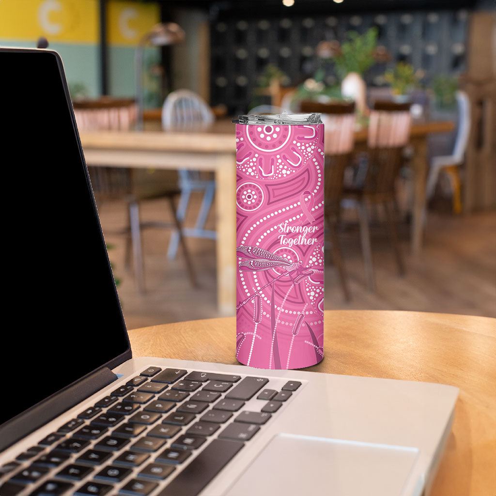 Australia Indigenous Pink Month Skinny Tumbler Breast Cancer Aboriginal Dragonflies Ribbon