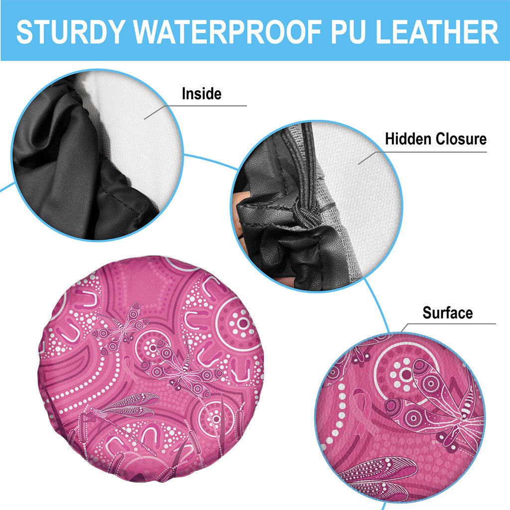 Australia Indigenous Pink Month Spare Tire Cover Breast Cancer Aboriginal Dragonflies Ribbon