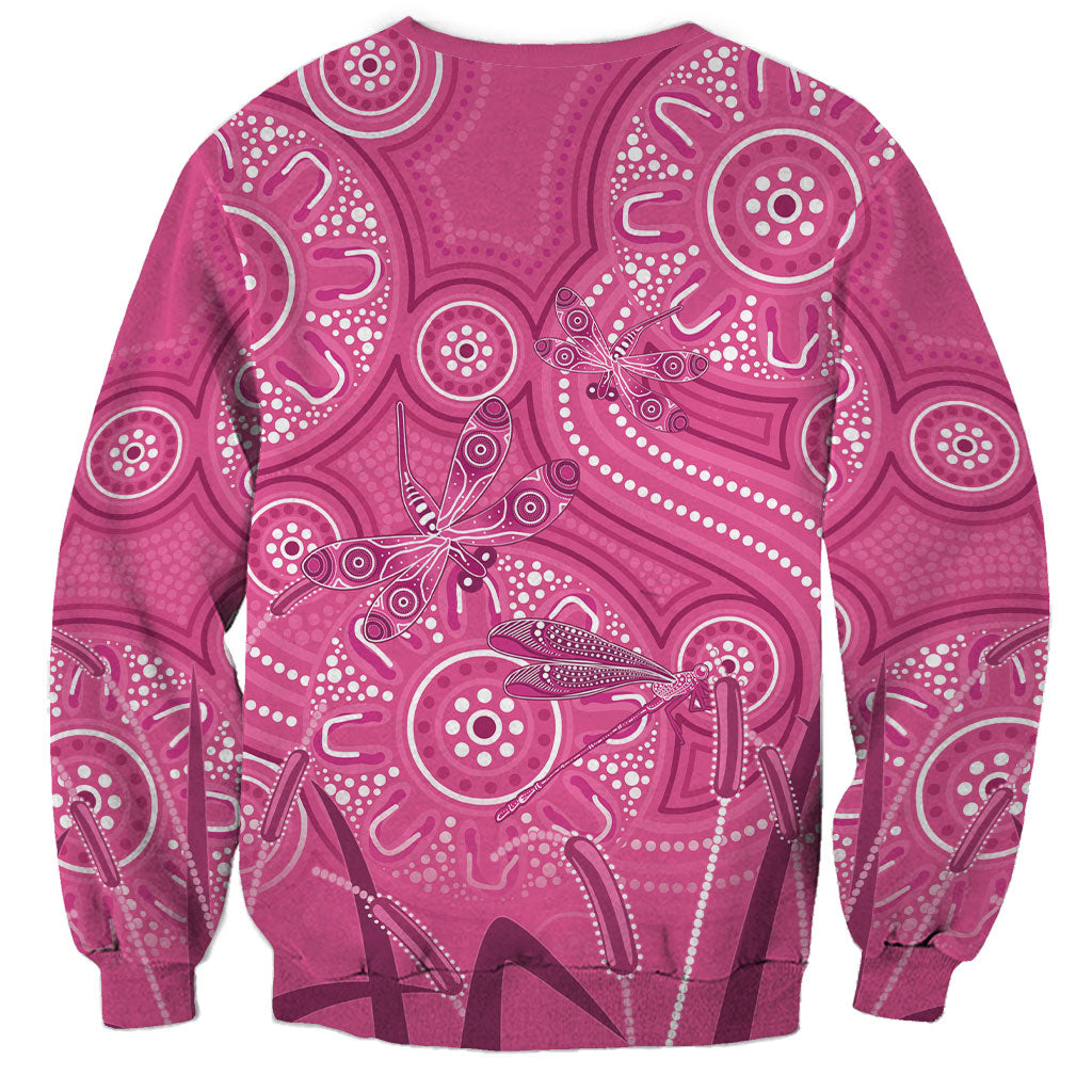 Australia Indigenous Pink Month Sweatshirt Breast Cancer Aboriginal Dragonflies Ribbon