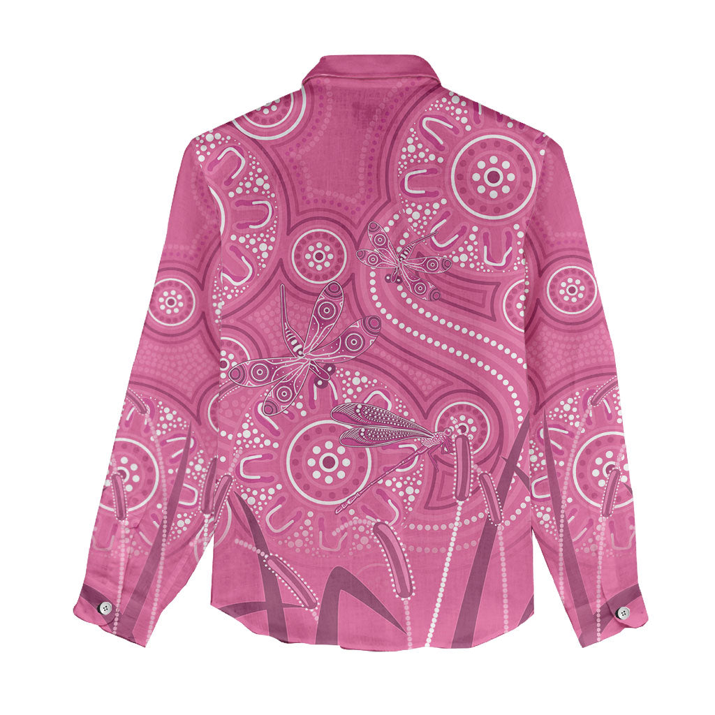 Australia Indigenous Pink Month Women Casual Shirt Breast Cancer Aboriginal Dragonflies Ribbon