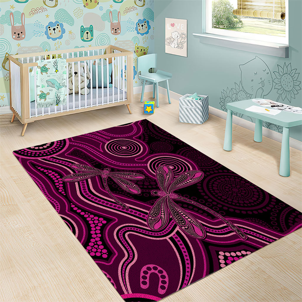 Australia Breast Cancer Support Area Rug Pink Dragonflies Aboriginal Art