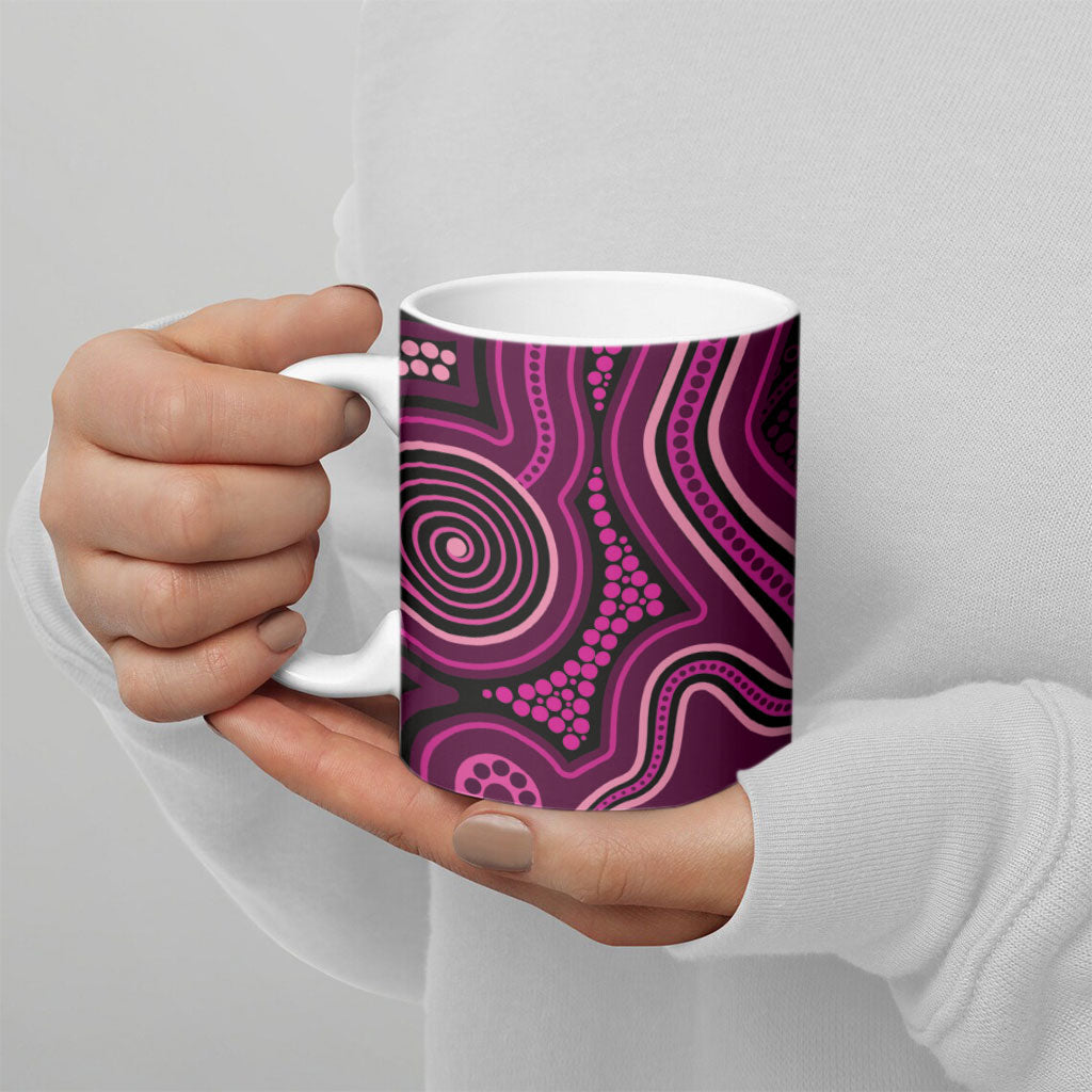 Australia Breast Cancer Support Ceramic Mug Pink Dragonflies Aboriginal Art