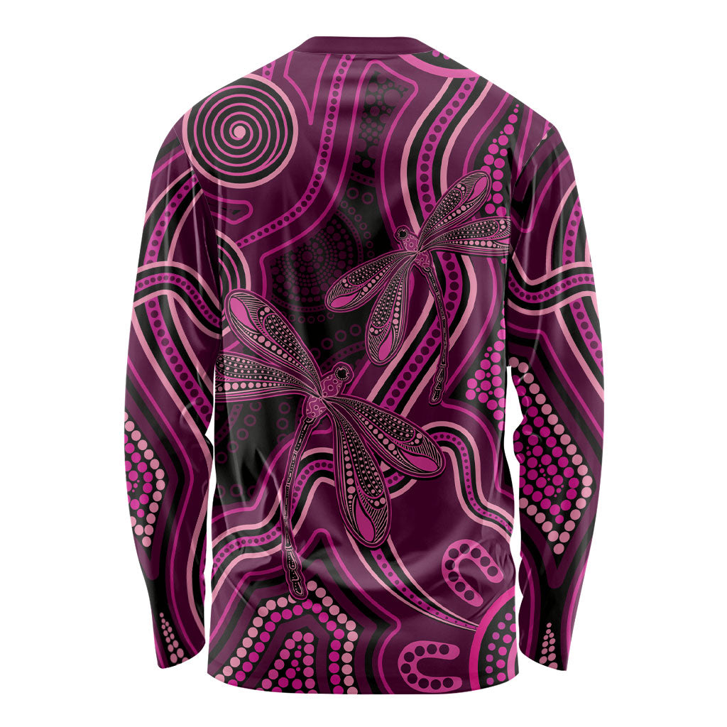 Australia Breast Cancer Support Long Sleeve Shirt Pink Dragonflies Aboriginal Art