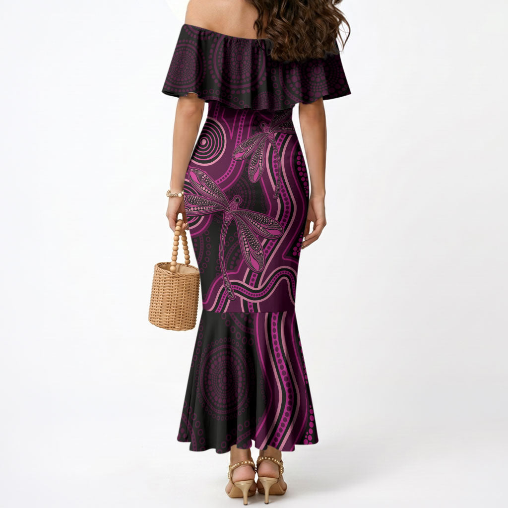 Australia Breast Cancer Support Mermaid Dress Pink Dragonflies Aboriginal Art