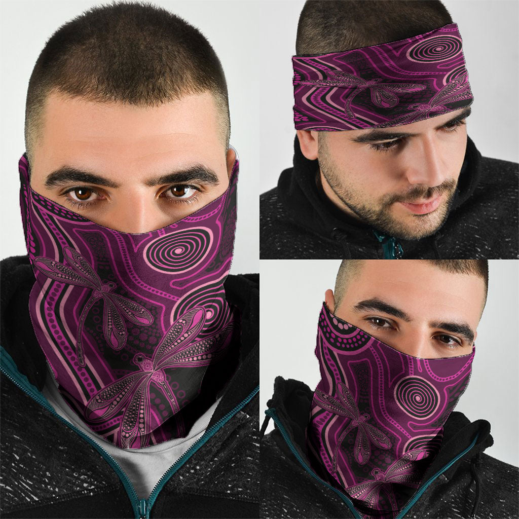 Australia Breast Cancer Support Neck Gaiter Pink Dragonflies Aboriginal Art