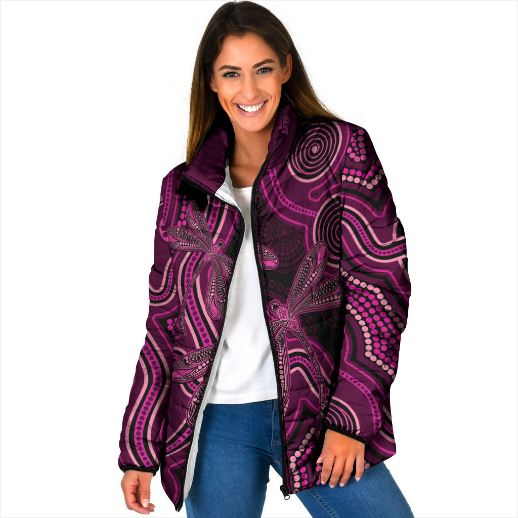 Australia Breast Cancer Support Padded Jacket Pink Dragonflies Aboriginal Art