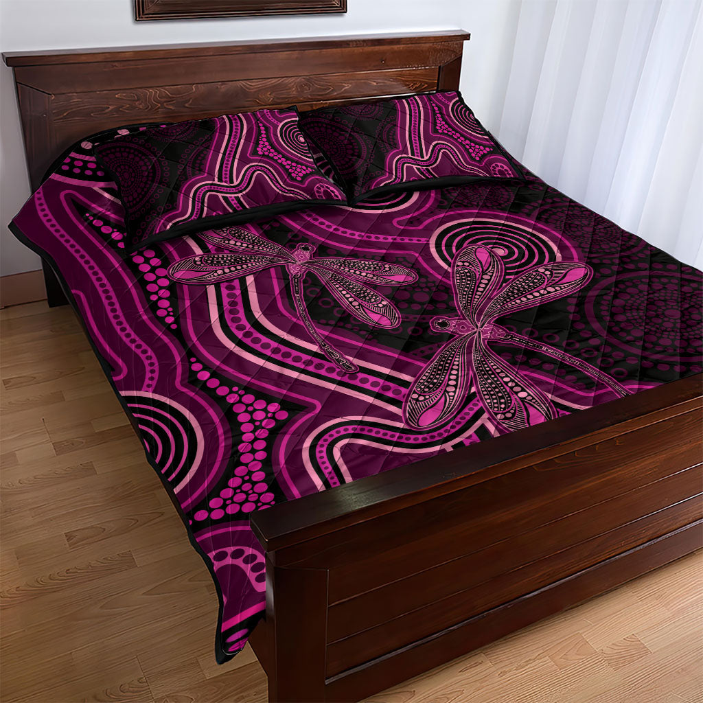 Australia Breast Cancer Support Quilt Bed Set Pink Dragonflies Aboriginal Art