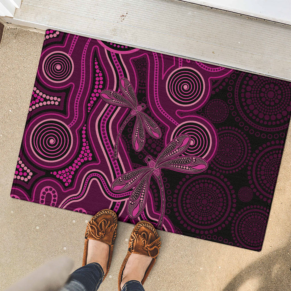 Australia Breast Cancer Support Rubber Doormat Pink Dragonflies Aboriginal Art