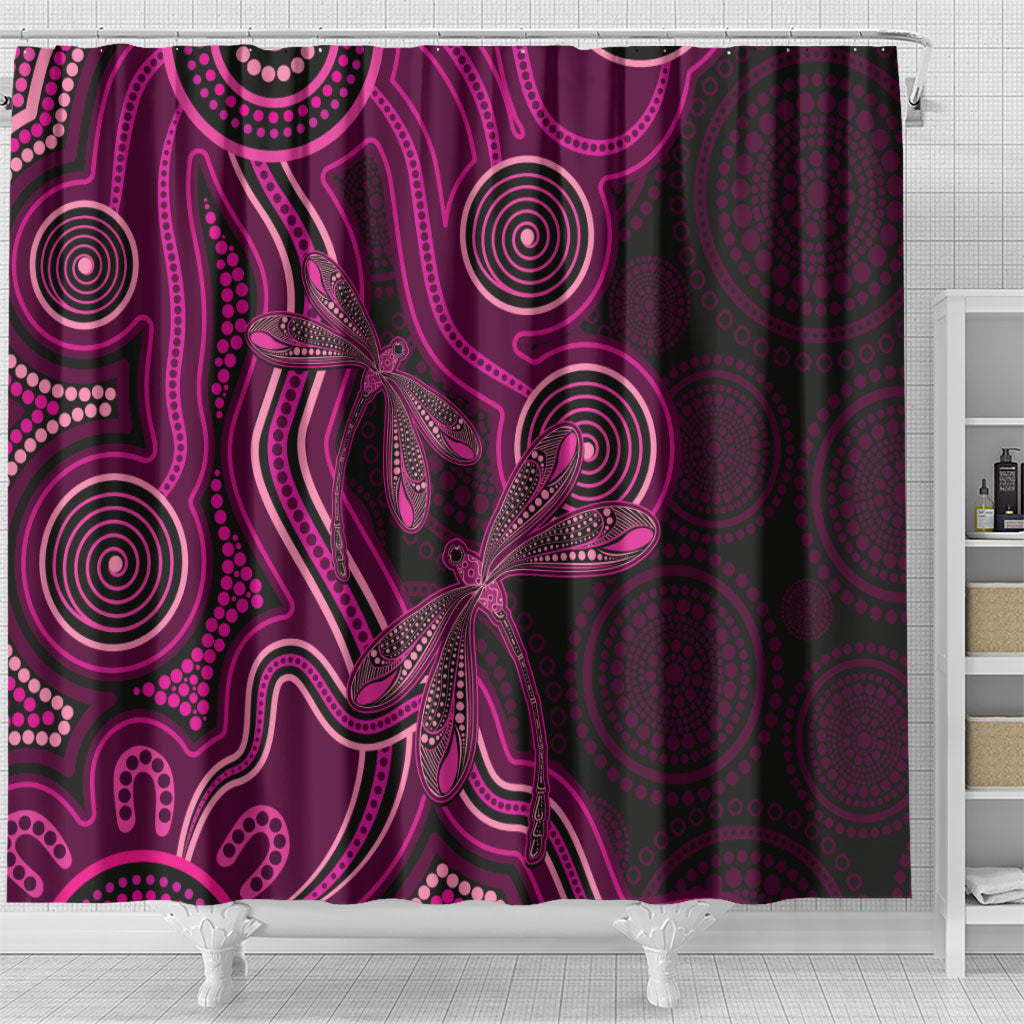 Australia Breast Cancer Support Shower Curtain Pink Dragonflies Aboriginal Art