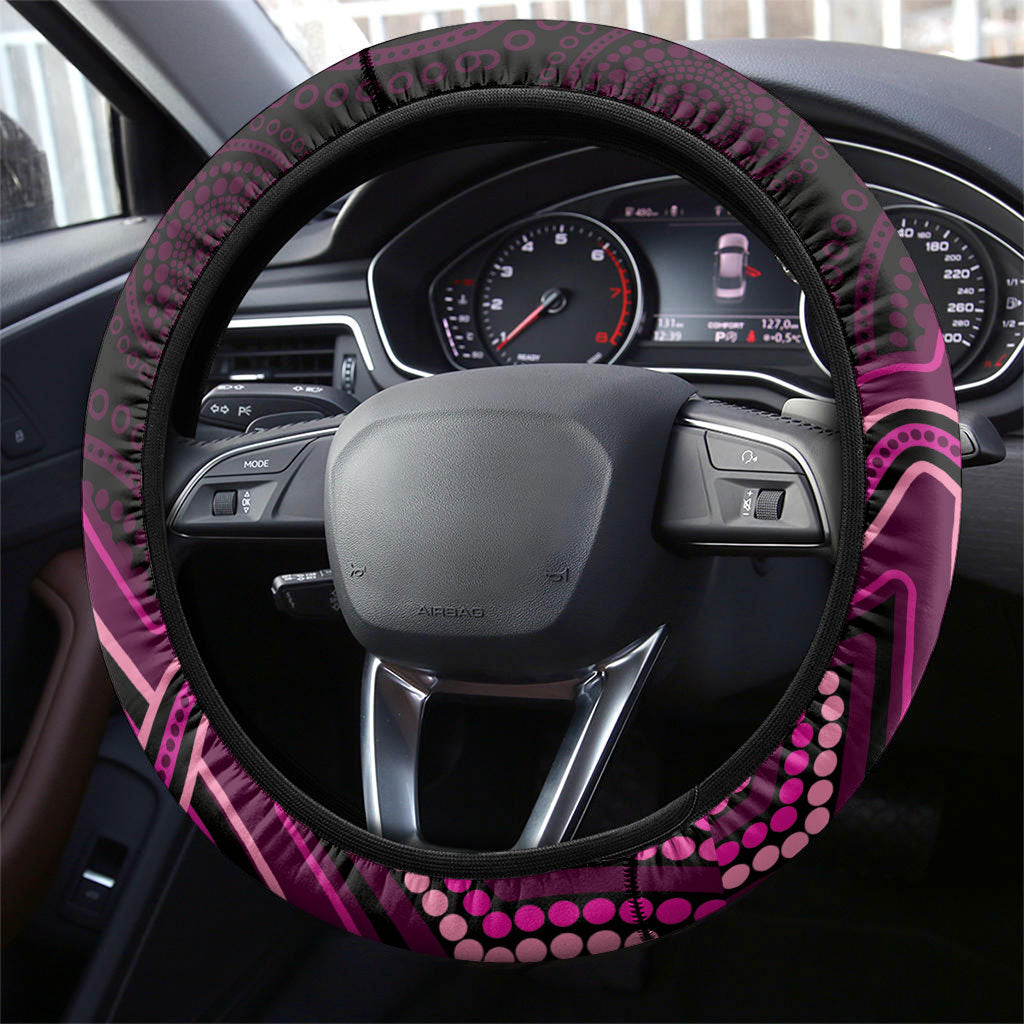Australia Breast Cancer Support Steering Wheel Cover Pink Dragonflies Aboriginal Art