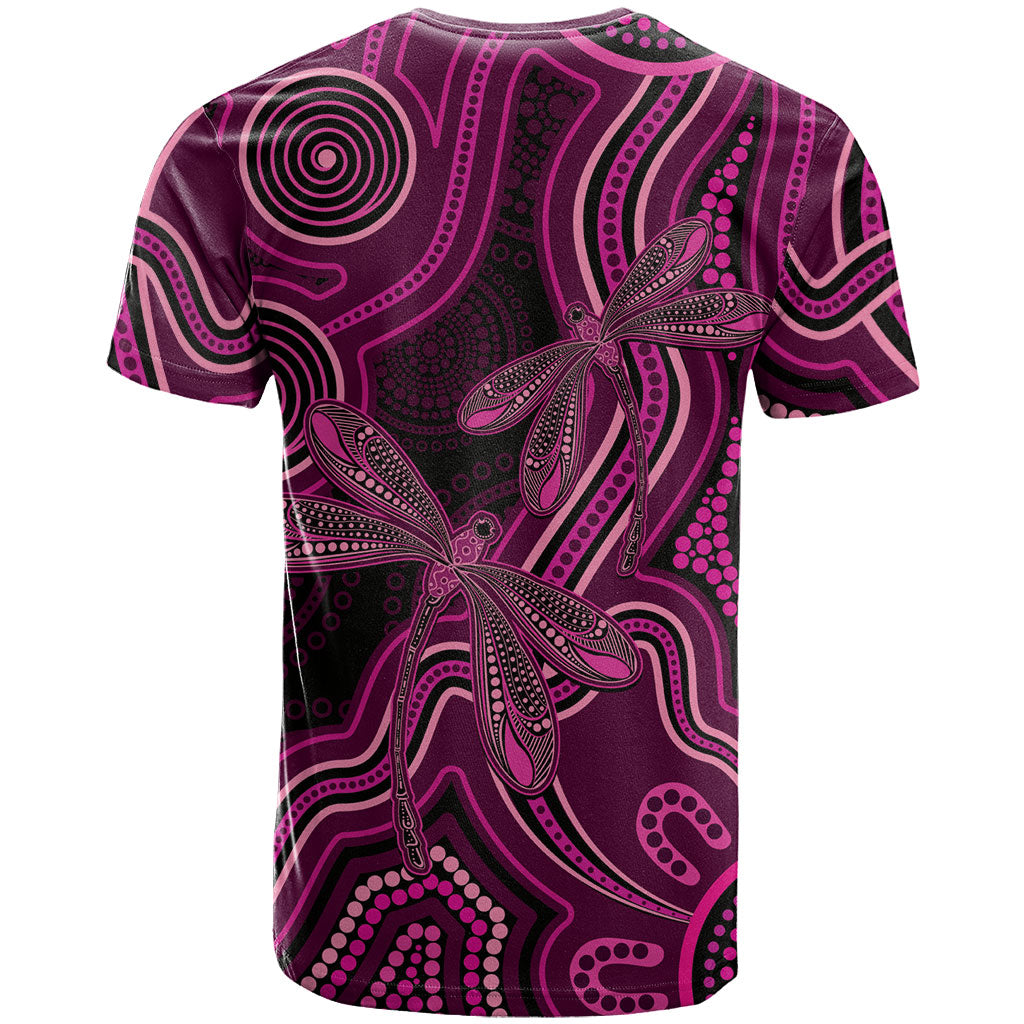 Australia Breast Cancer Support T Shirt Pink Dragonflies Aboriginal Art