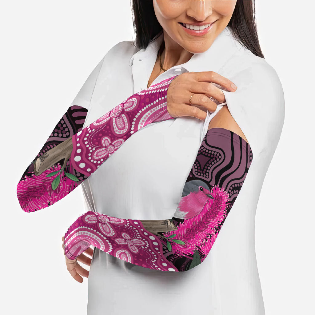 Australia Indigenous Arm Sleeves Breast Cancer Pink Robin Bottlebrush Aboriginal Art