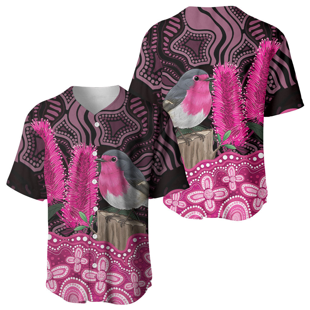 Australia Indigenous Baseball Jersey Breast Cancer Pink Robin Bottlebrush Aboriginal Art