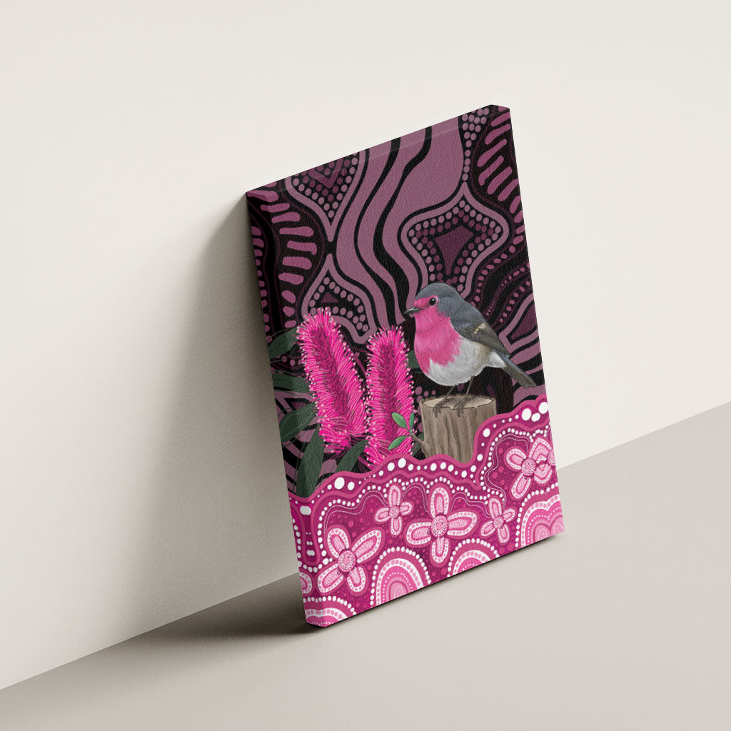 Australia Indigenous Canvas Wall Art Breast Cancer Pink Robin Bottlebrush Aboriginal Art