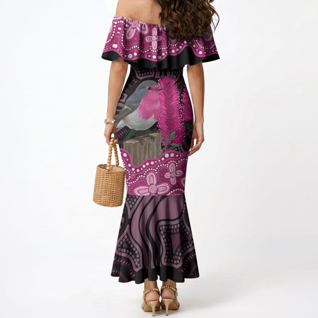 Australia Indigenous Mermaid Dress Breast Cancer Pink Robin Bottlebrush Aboriginal Art