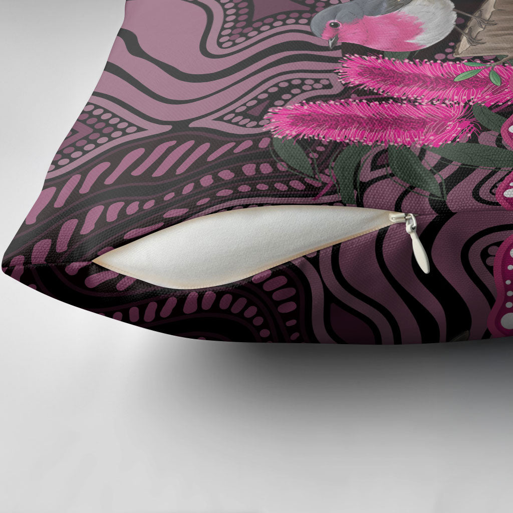 Australia Indigenous Pillow Cover Breast Cancer Pink Robin Bottlebrush Aboriginal Art