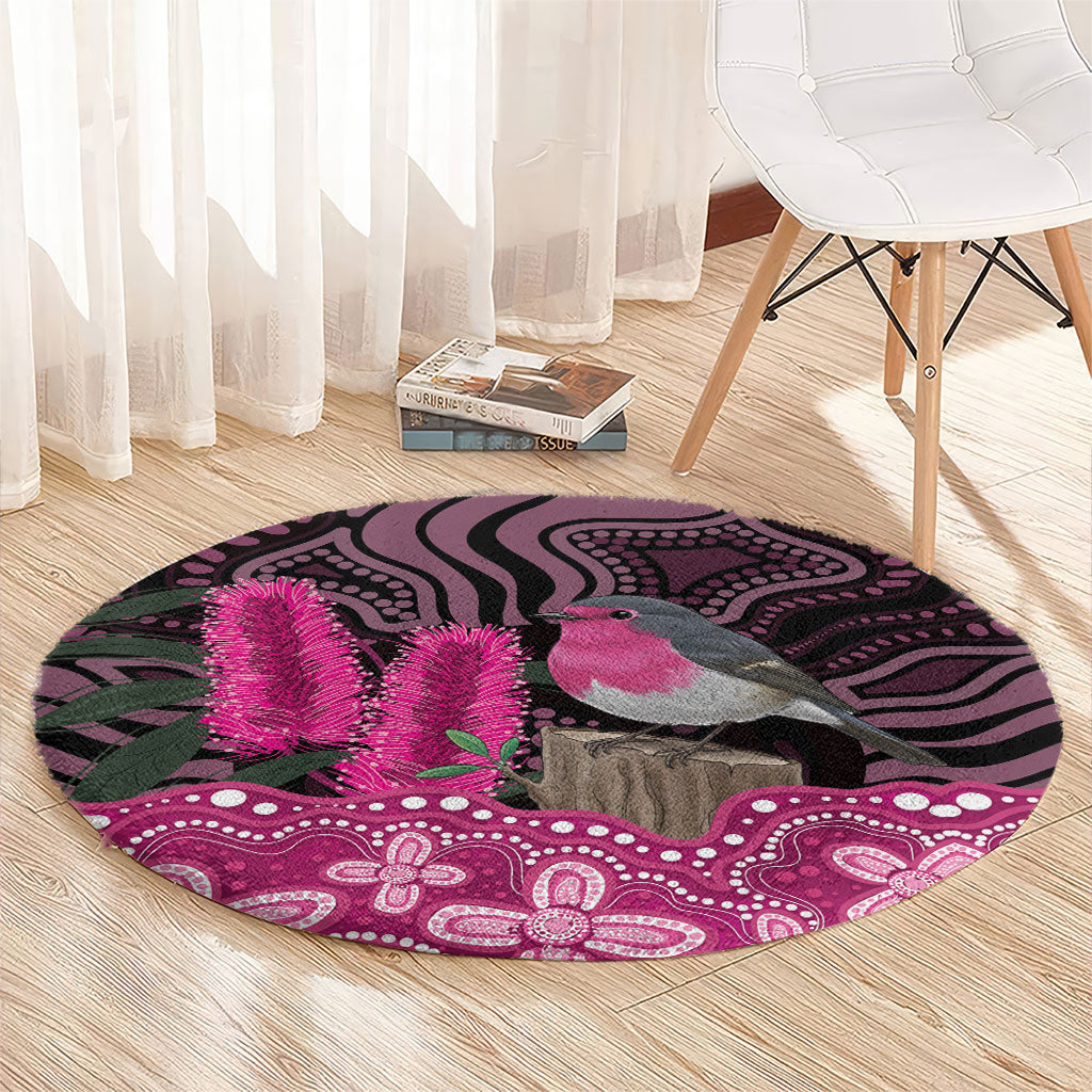 Australia Indigenous Round Carpet Breast Cancer Pink Robin Bottlebrush Aboriginal Art