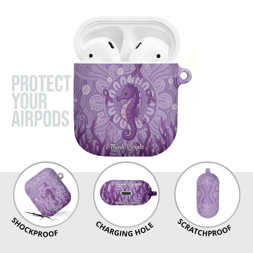 Australia Epilepsy Support AirPods Case Seahorse Think Purple Ribbon Aboriginal