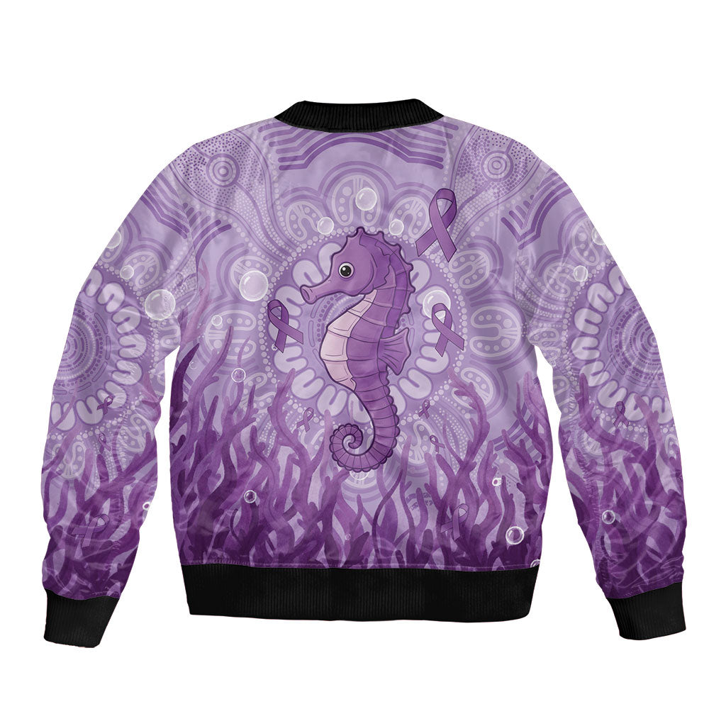 Australia Epilepsy Support Bomber Jacket Seahorse Think Purple Ribbon Aboriginal
