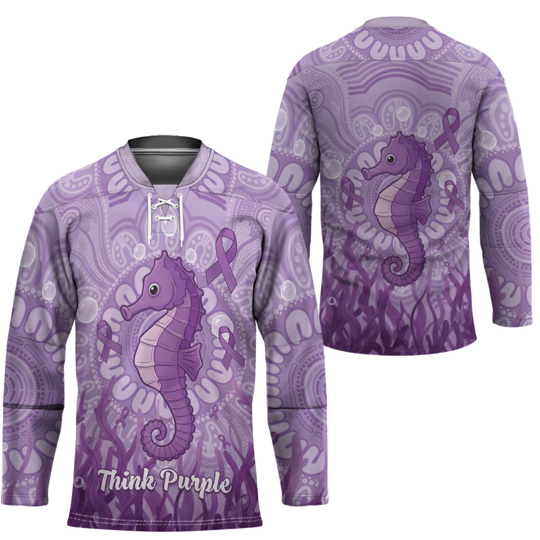 Australia Epilepsy Support Hockey Jersey Seahorse Think Purple Ribbon Aboriginal