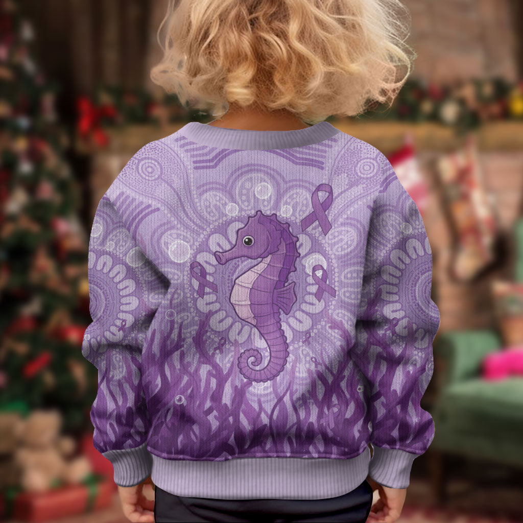 Australia Epilepsy Support Kid Ugly Christmas Sweater Seahorse Think Purple Ribbon Aboriginal