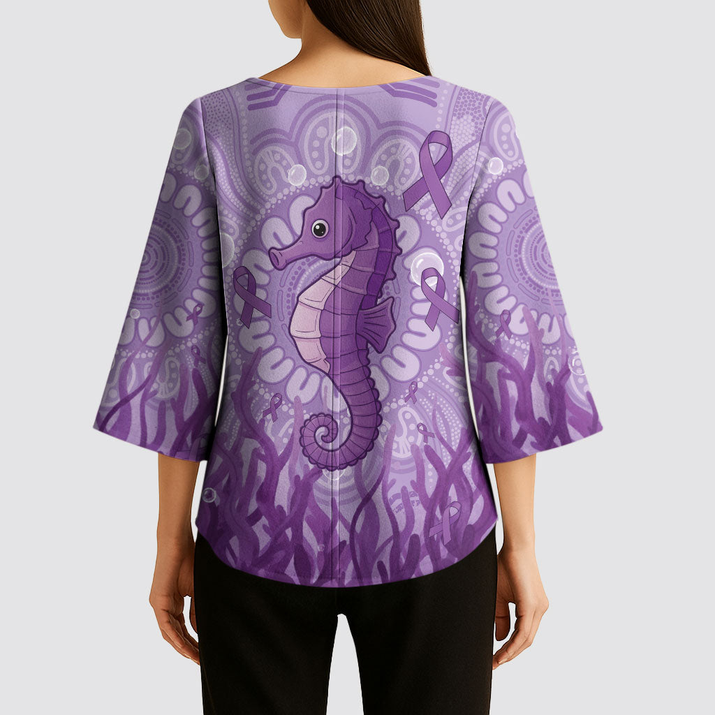 Australia Epilepsy Support Kimono Sleeve Blouse Seahorse Think Purple Ribbon Aboriginal