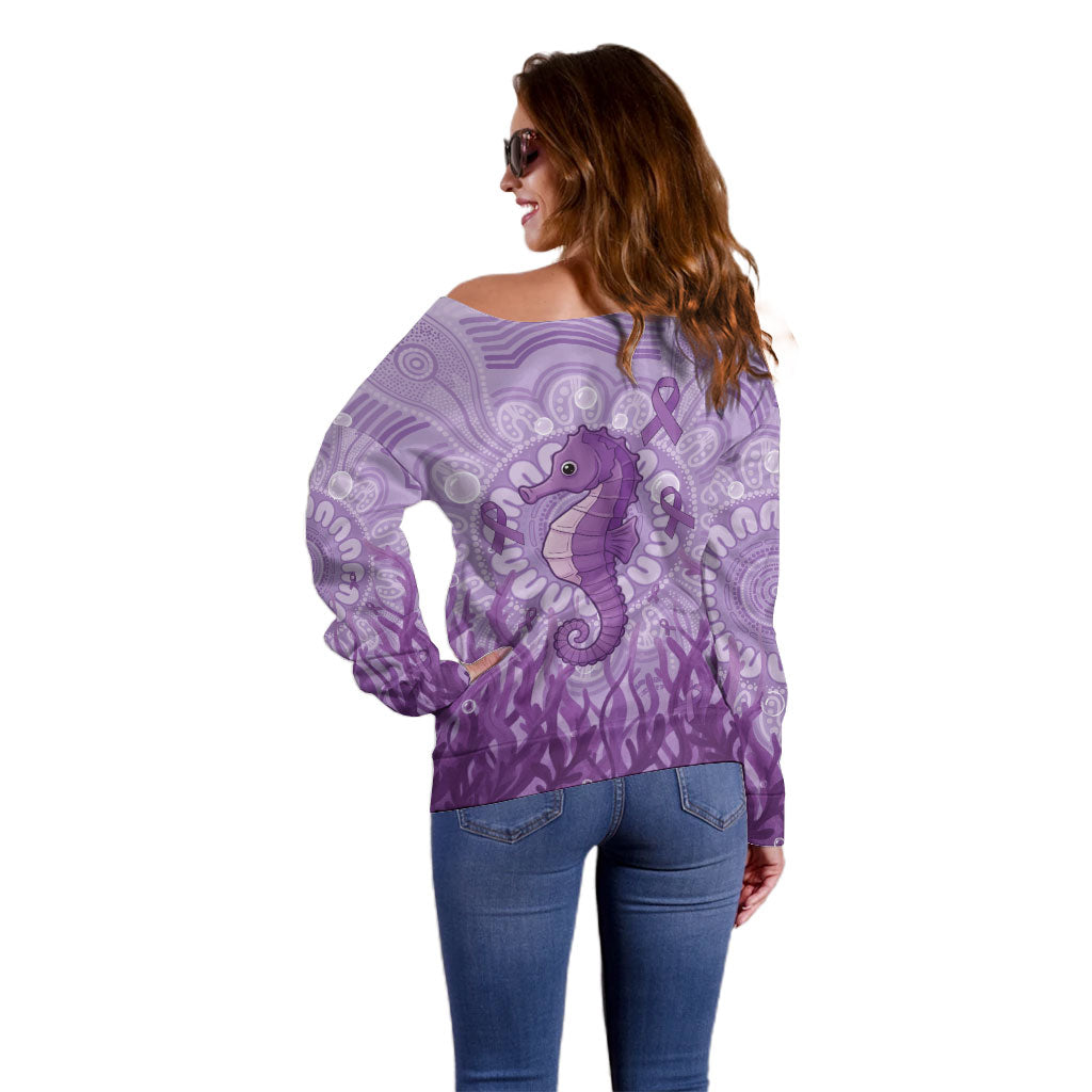 Australia Epilepsy Support Off Shoulder Sweater Seahorse Think Purple Ribbon Aboriginal
