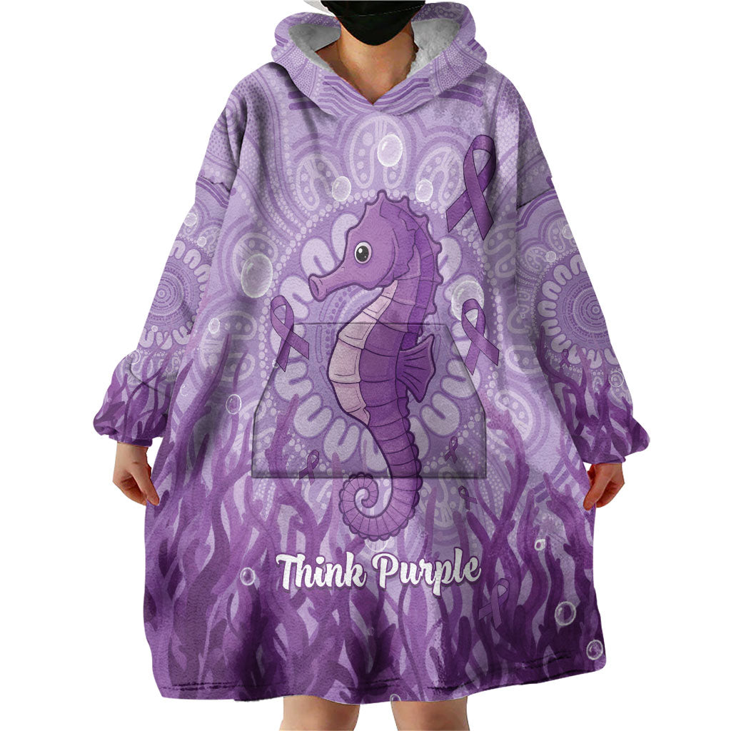 Australia Epilepsy Support Wearable Blanket Hoodie Seahorse Think Purple Ribbon Aboriginal
