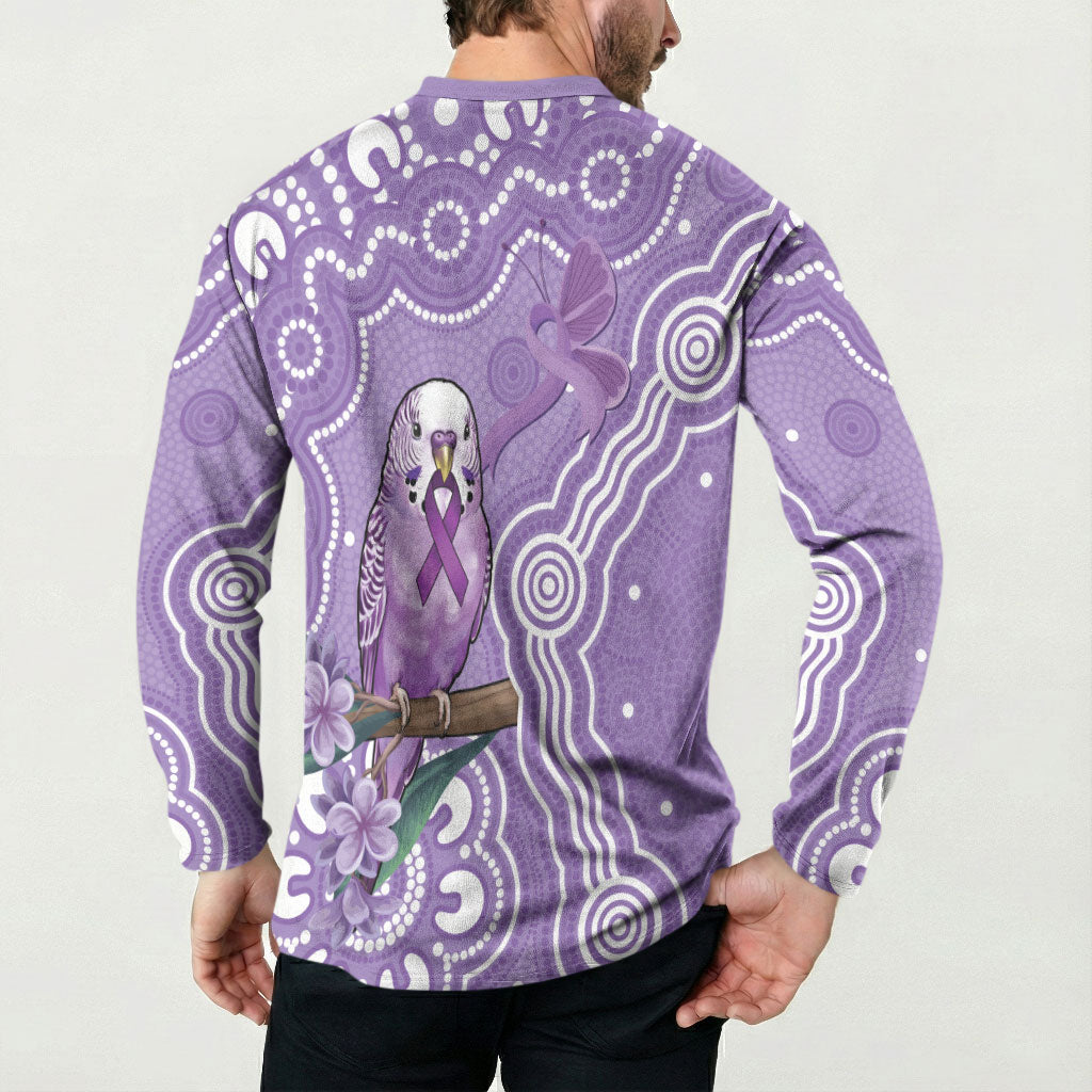 Australia Epilepsy Support Button Sweatshirt Purple Budgerigar Plumeria Aboriginal