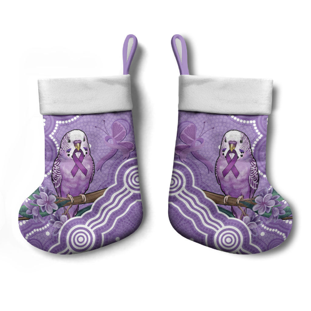Australia Epilepsy Support Christmas Stocking Purple Budgerigar Plumeria Aboriginal