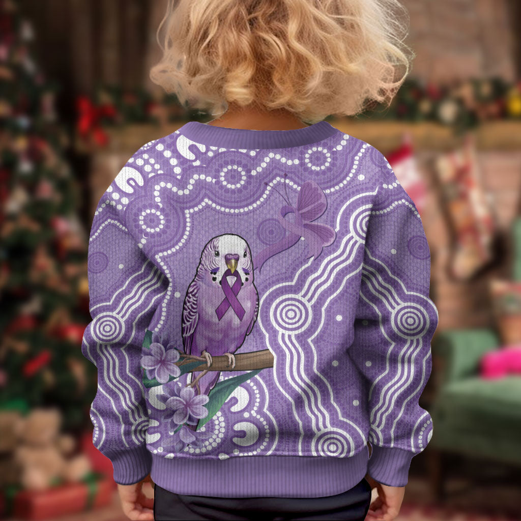 Australia Epilepsy Support Kid Ugly Christmas Sweater Purple Budgerigar Plumeria Aboriginal