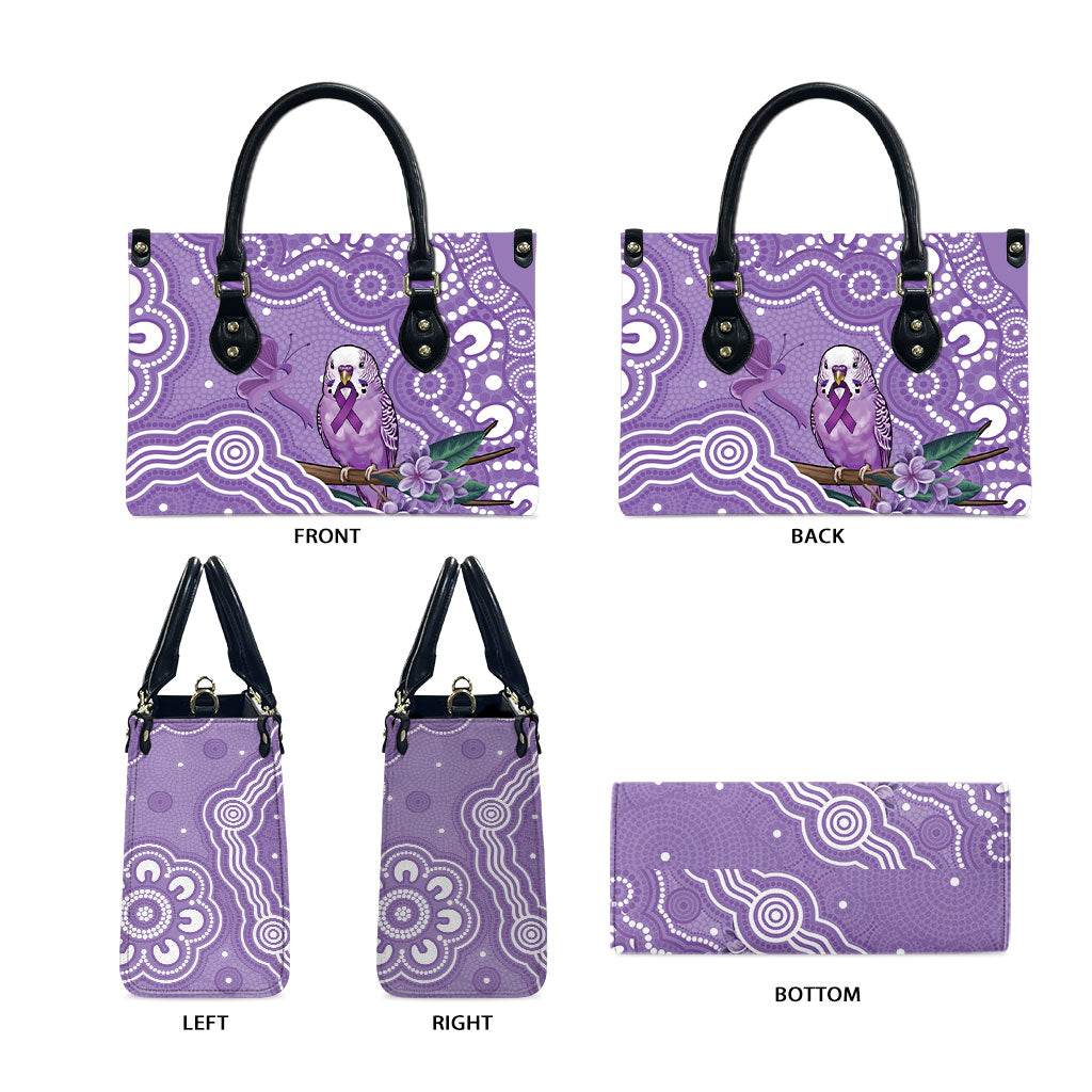 Australia Epilepsy Support Leather Bag Purple Budgerigar Plumeria Aboriginal