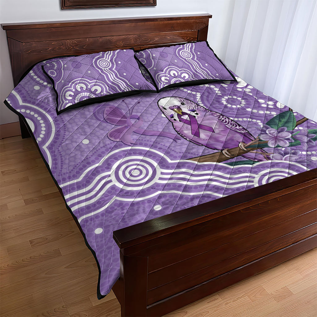 Australia Epilepsy Support Quilt Bed Set Purple Budgerigar Plumeria Aboriginal
