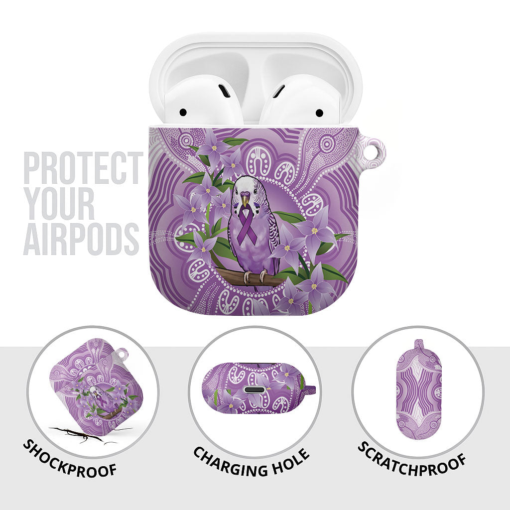 Epilepsy Support Budgerigar Australia AirPods Case Budgie Purple Ribbon Boronia Aboriginal