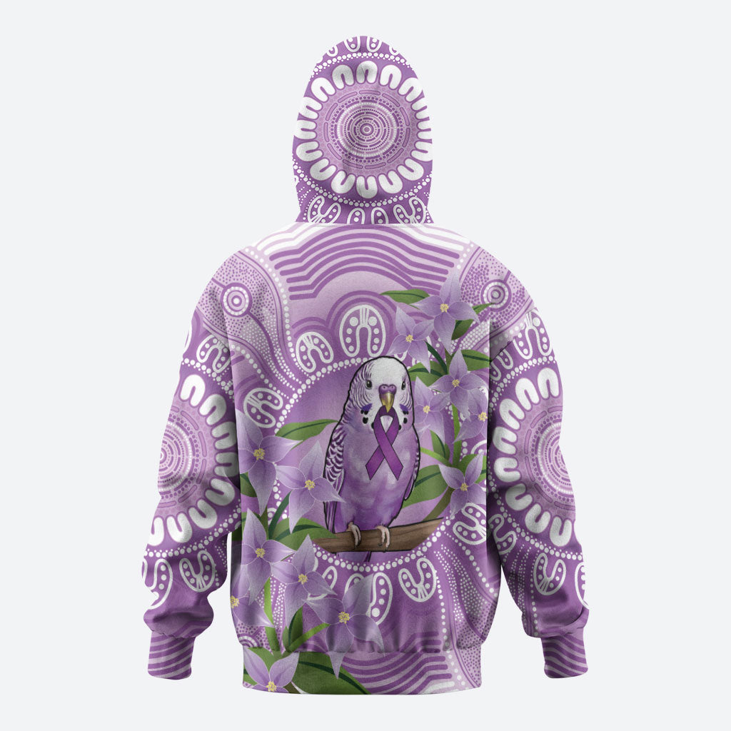 Epilepsy Support Budgerigar Australia Hoodie Budgie Purple Ribbon Boronia Aboriginal