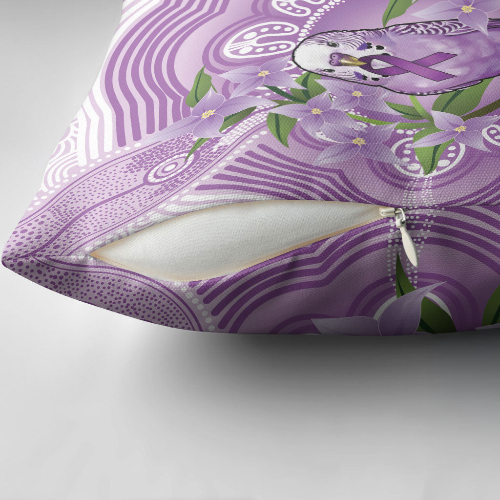 Epilepsy Support Budgerigar Australia Pillow Cover Budgie Purple Ribbon Boronia Aboriginal