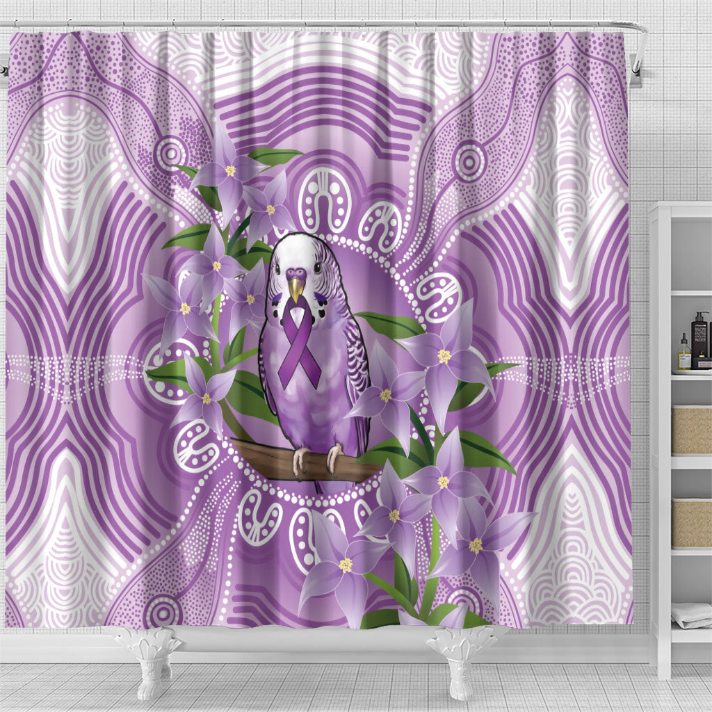 Epilepsy Support Budgerigar Australia Shower Curtain Budgie Purple Ribbon Boronia Aboriginal
