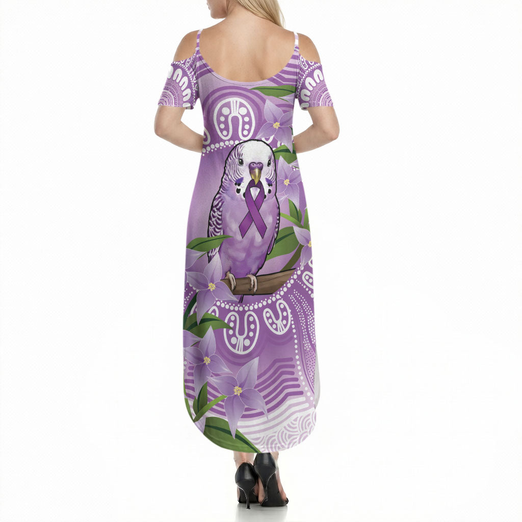 Epilepsy Support Budgerigar Australia Summer Maxi Dress Budgie Purple Ribbon Boronia Aboriginal